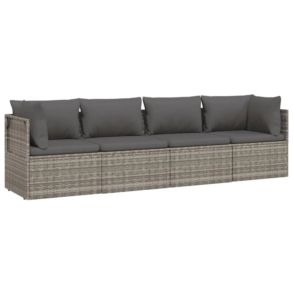 4 Piece Garden Lounge Set Grey Poly Rattan Outdoor Furniture with Cushions