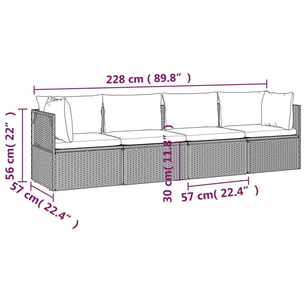 4 Piece Garden Lounge Set Grey Poly Rattan Outdoor Furniture with Cushions