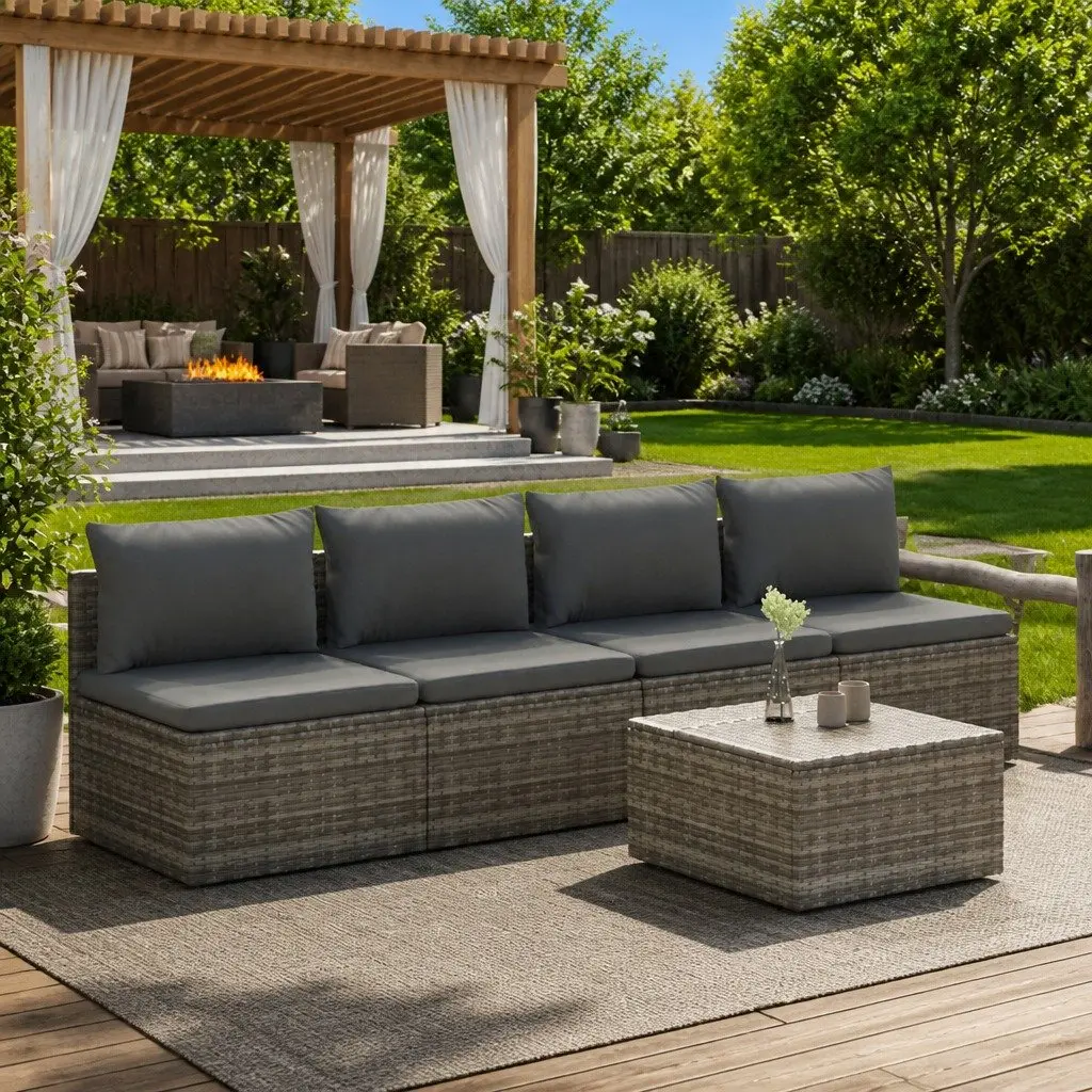 Garden Lounge Set 5 Piece Outdoor Furniture Poly Rattan with Cushions Grey