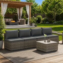 Garden Lounge Set 5 Piece Outdoor Furniture Poly Rattan with Cushions Grey