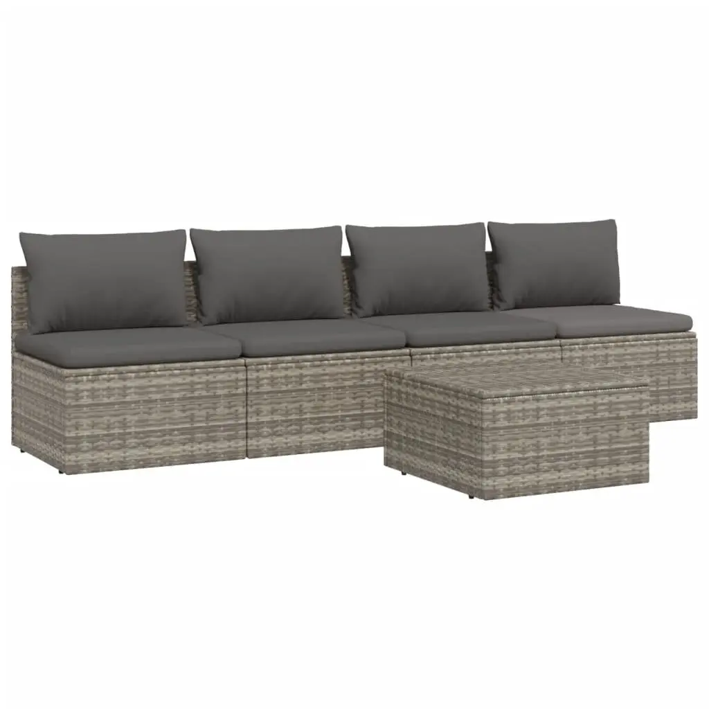 Garden Lounge Set 5 Piece Outdoor Furniture Poly Rattan with Cushions Grey