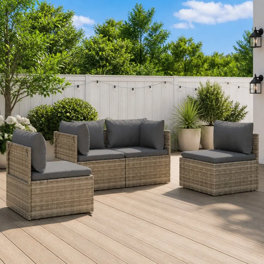 Garden Lounge Set 4 Piece Poly Rattan Outdoor Furniture Grey with Cushions