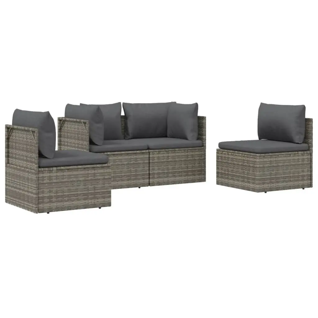 Garden Lounge Set 4 Piece Poly Rattan Outdoor Furniture Grey with Cushions