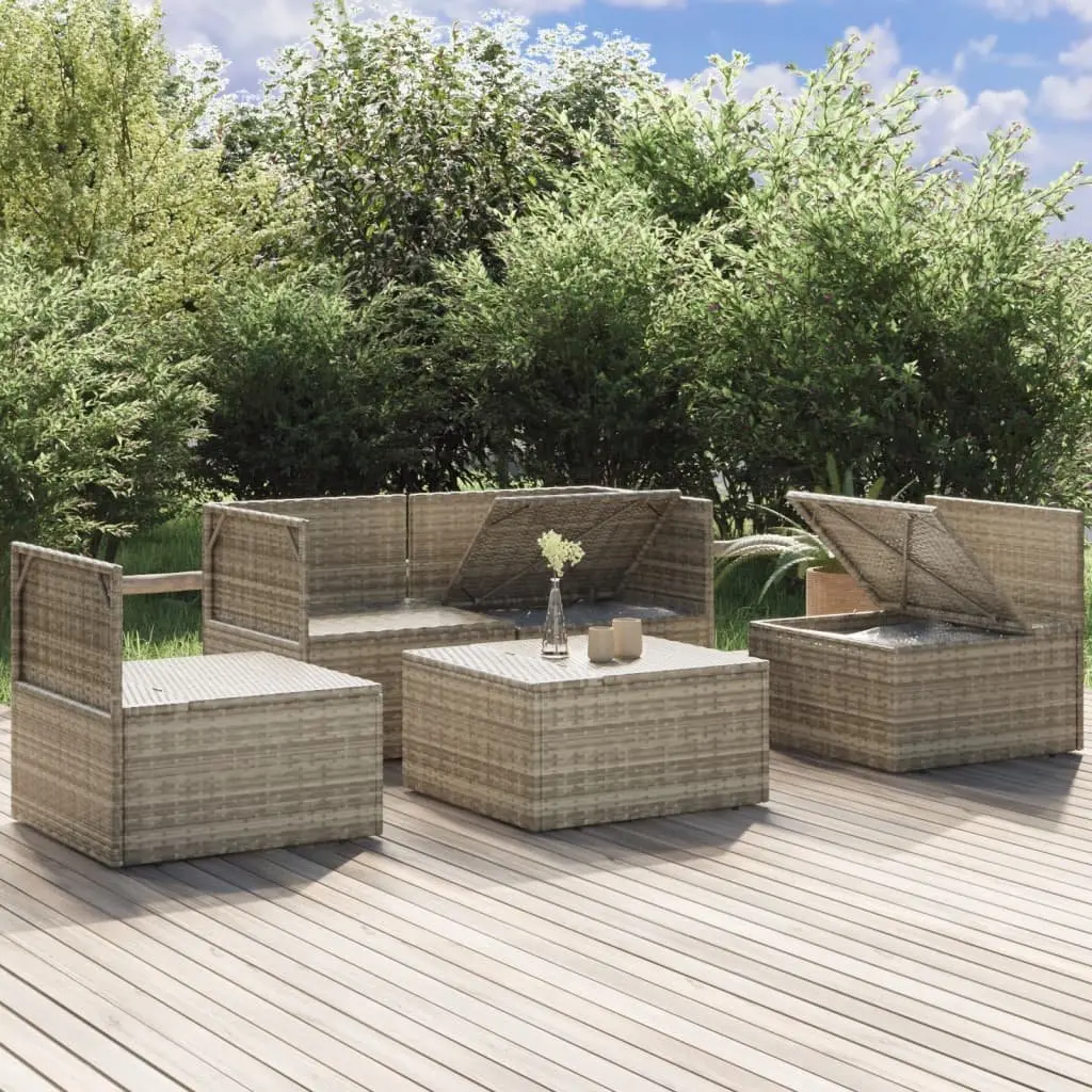Garden Lounge Set 5 Piece Outdoor Furniture with Cushions Storage Grey Rattan