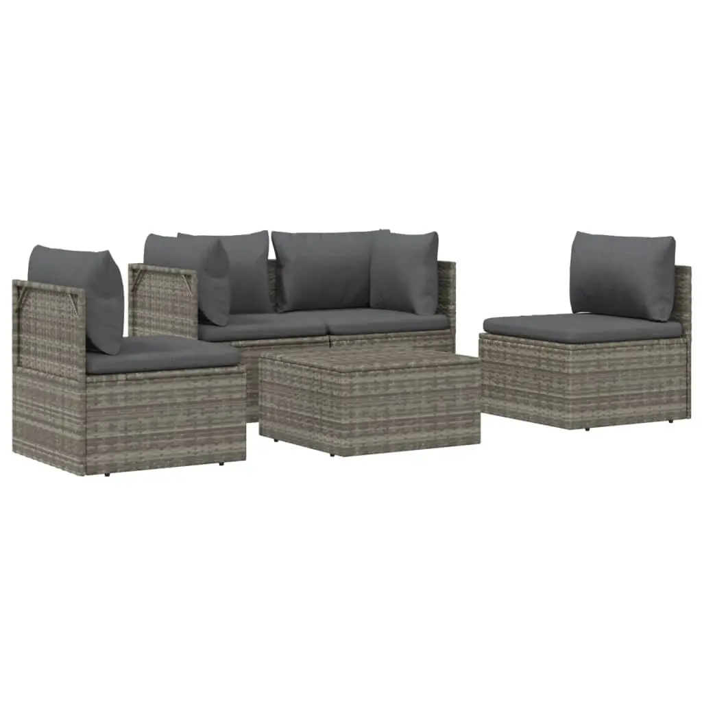 Garden Lounge Set 5 Piece Outdoor Furniture with Cushions Storage Grey Rattan