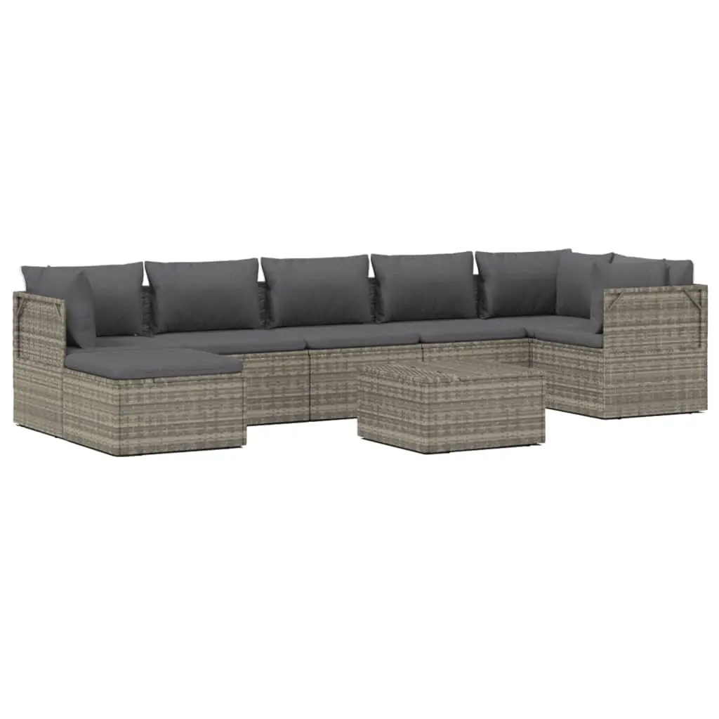 Garden Lounge Set 8 Piece Outdoor Furniture Grey Poly Rattan with Cushions