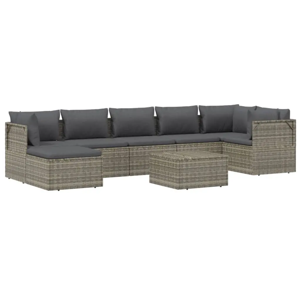 Garden Lounge Set 8 Piece Outdoor Furniture Grey Poly Rattan with Cushions