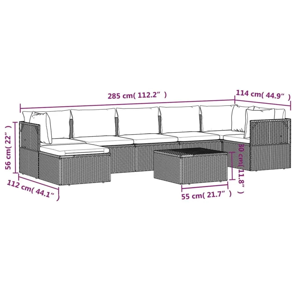 Garden Lounge Set 8 Piece Outdoor Furniture Grey Poly Rattan with Cushions