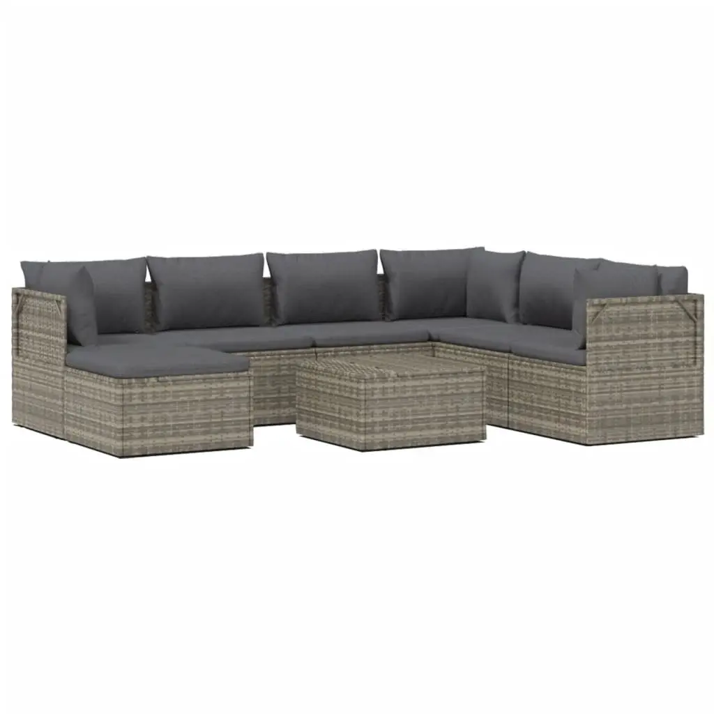8 Piece Garden Lounge Set with Cushions Grey Poly Rattan Outdoor Furniture