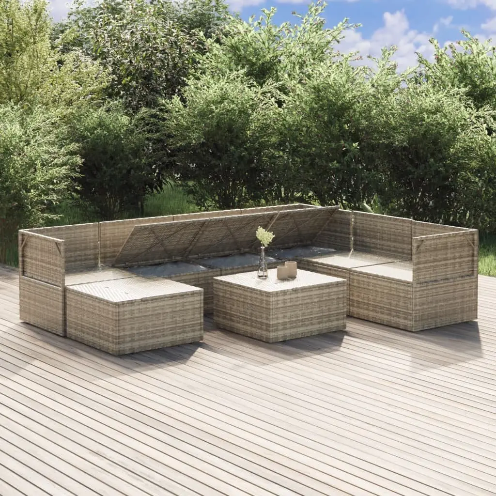 8 Piece Garden Lounge Set with Cushions Grey Poly Rattan Outdoor Furniture