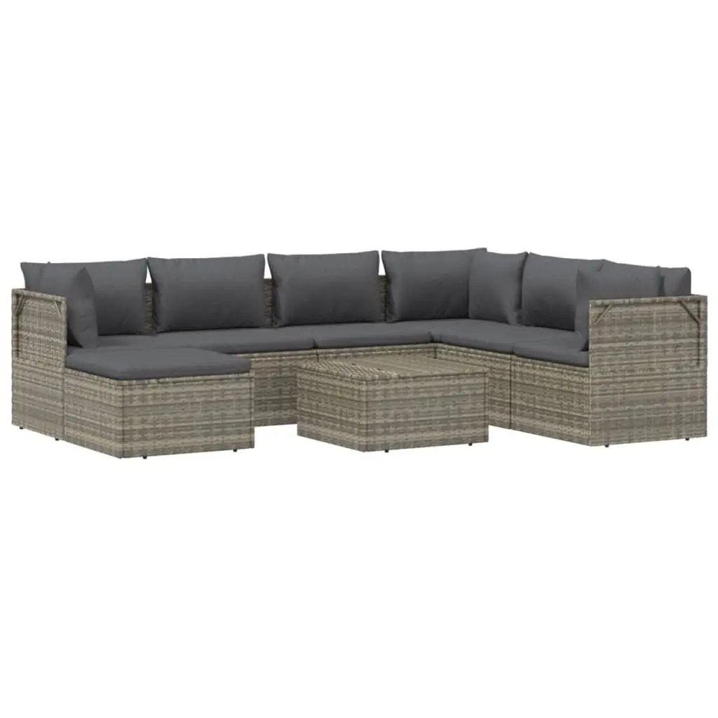 8 Piece Garden Lounge Set with Cushions Grey Poly Rattan Outdoor Furniture