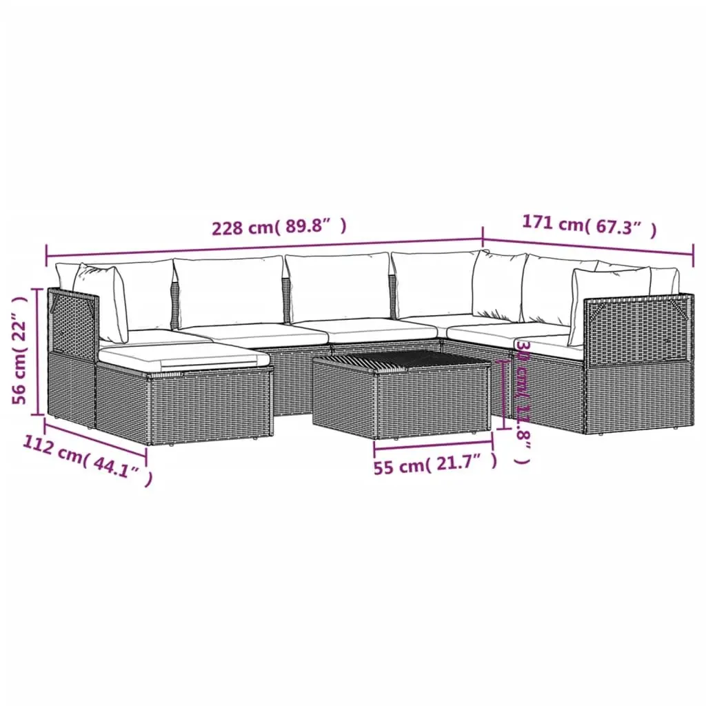 8 Piece Garden Lounge Set with Cushions Grey Poly Rattan Outdoor Furniture