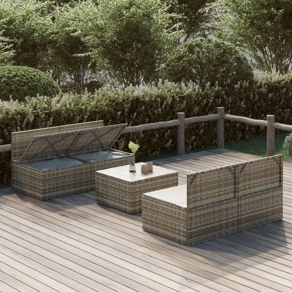 5 Piece Garden Lounge Set Grey Poly Rattan Outdoor Furniture with Cushions