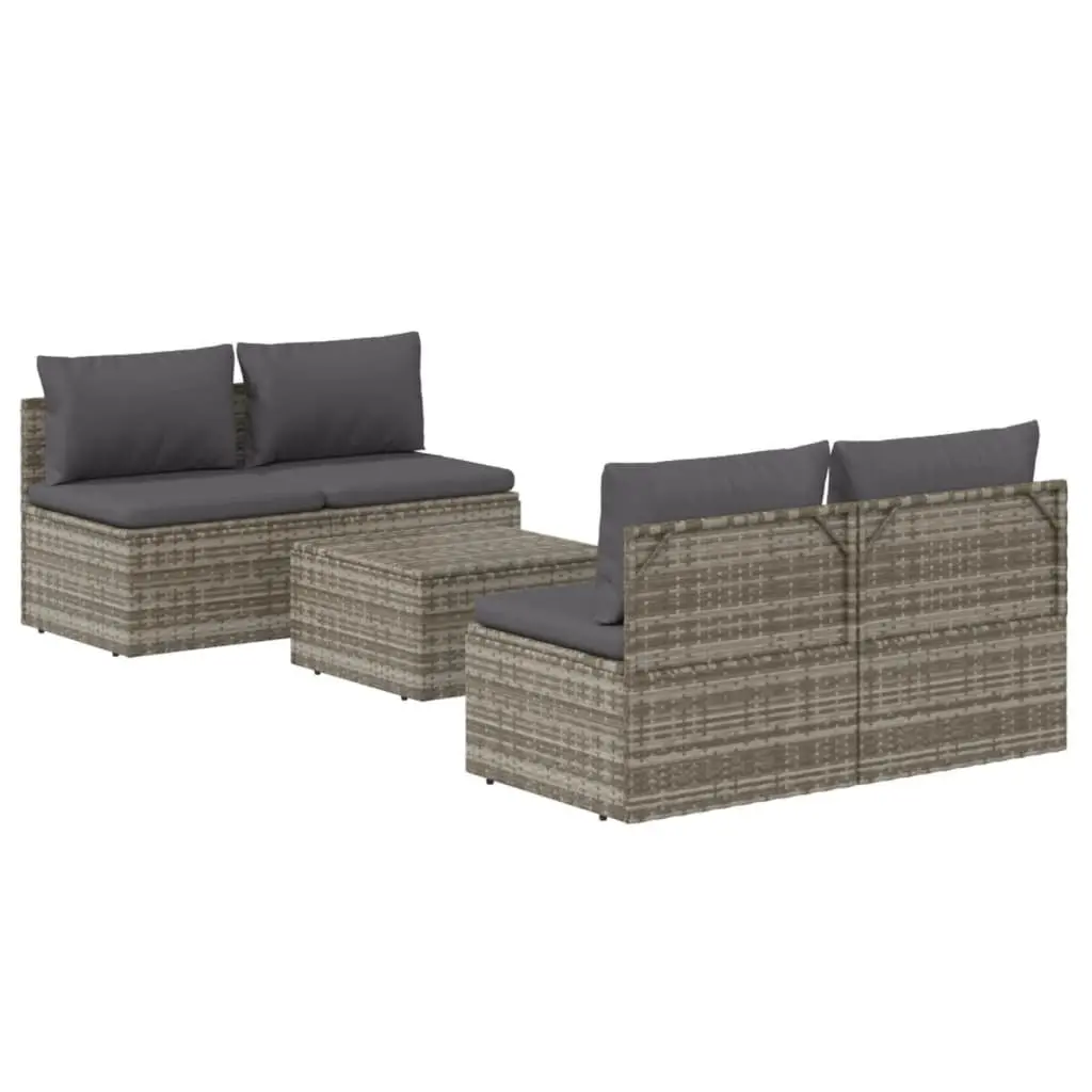 5 Piece Garden Lounge Set Grey Poly Rattan Outdoor Furniture with Cushions