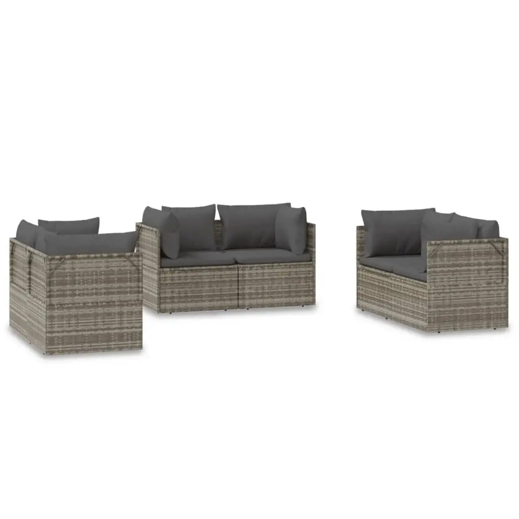 Garden Corner Sofa Set Grey 6 Piece Outdoor Furniture Poly Rattan Patio