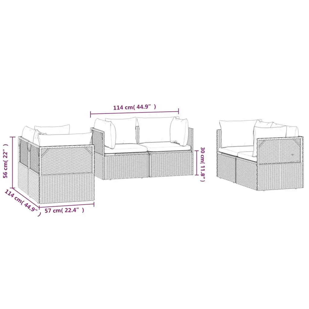 Garden Corner Sofa Set Grey 6 Piece Outdoor Furniture Poly Rattan Patio