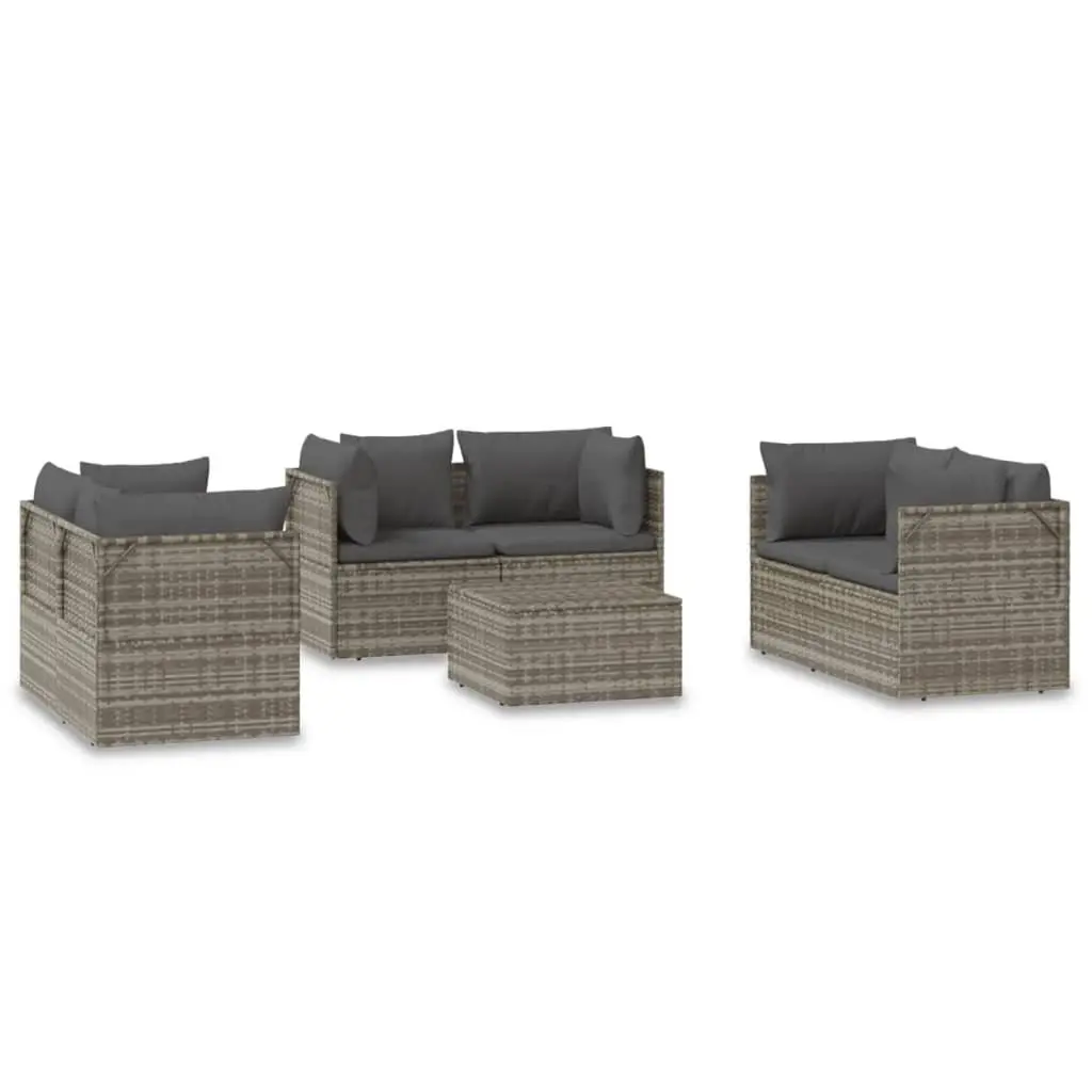 Outdoor Furniture Set 7 Piece Grey Poly Rattan Lounge with Cushions and Storage Compartment