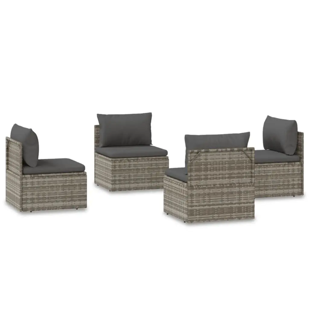 Garden Middle Sofas Grey 57x57x56 cm Poly Rattan Outdoor Furniture Set 4 Piece