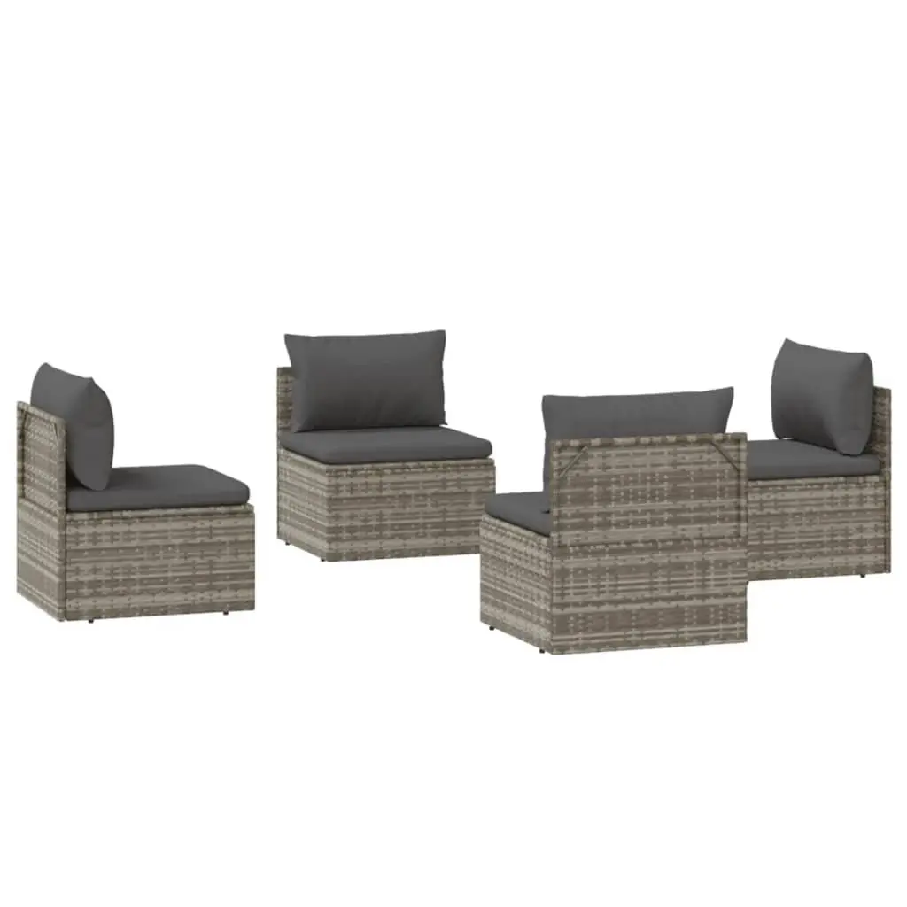Garden Middle Sofas Grey 57x57x56 cm Poly Rattan Outdoor Furniture Set 4 Piece