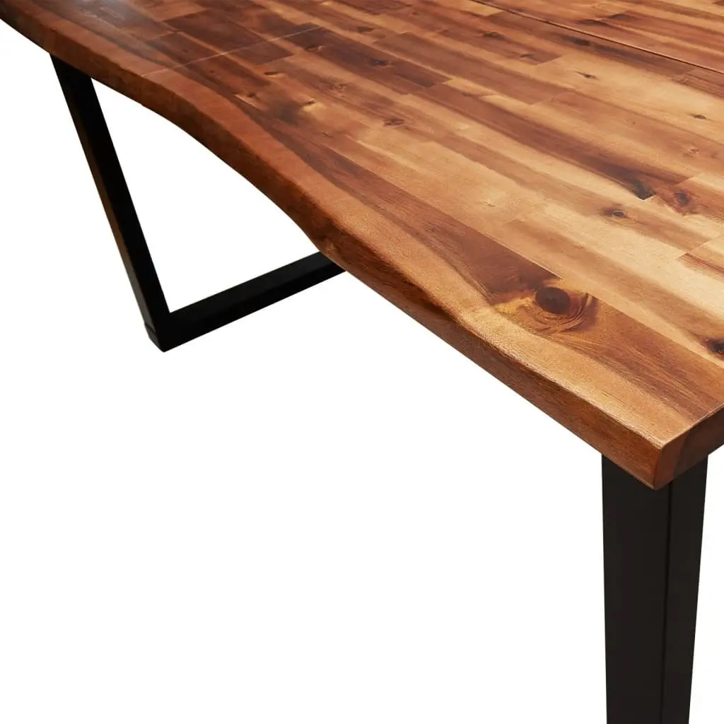Dining Set Live Edge Acacia Wood 3 Piece Kitchen Table Bench Chairs Brown