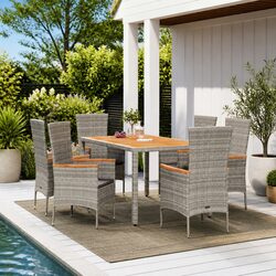 Garden Dining Set 7 Piece Outdoor Patio Furniture Grey Poly Rattan with Cushions