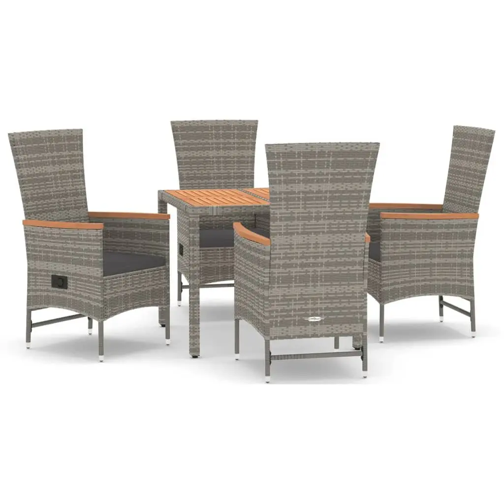5 Piece Outdoor Dining Set Grey Poly Rattan Chairs Table Garden Patio Furniture