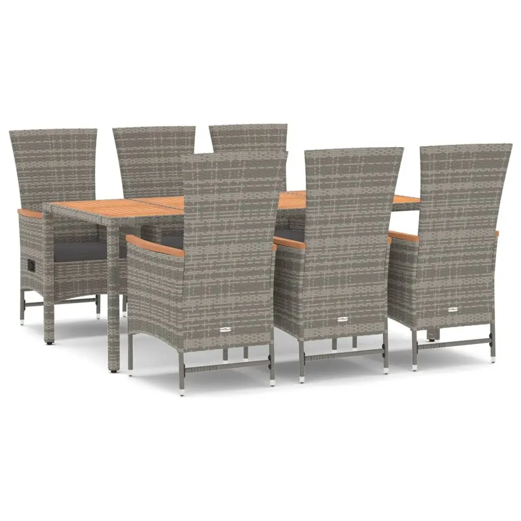 7 Piece Outdoor Patio Dining Set with Adjustable Backrest Cushions Grey