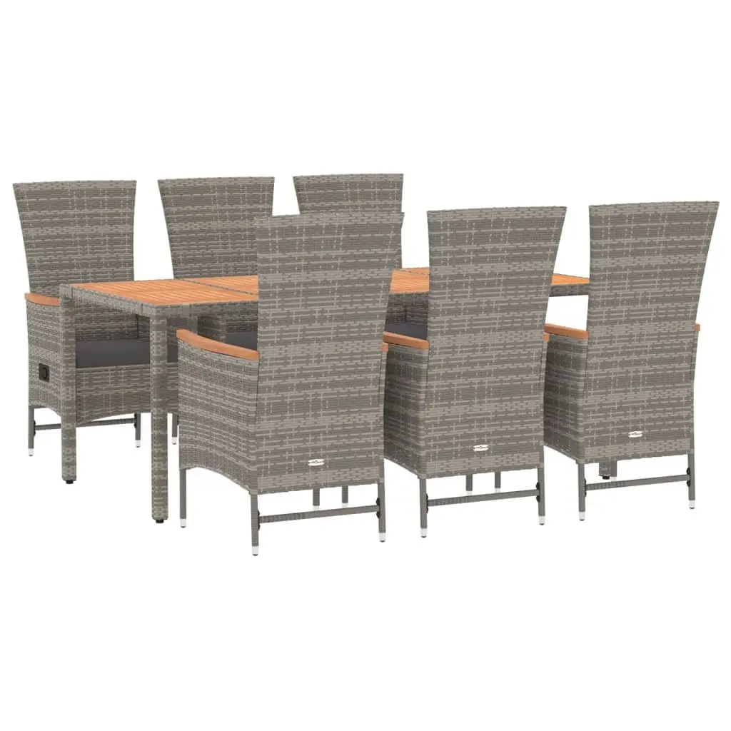 7 Piece Outdoor Patio Dining Set with Adjustable Backrest Cushions Grey