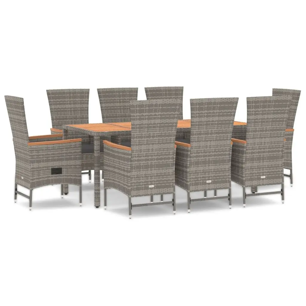 Garden Dining Set 9 Piece Grey Poly Rattan Outdoor Patio Furniture with Cushions