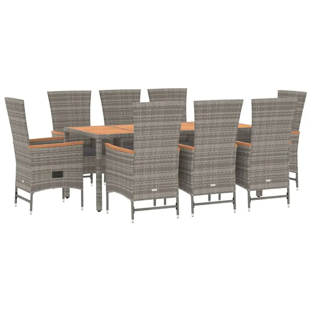 Garden Dining Set 9 Piece Grey Poly Rattan Outdoor Patio Furniture with Cushions