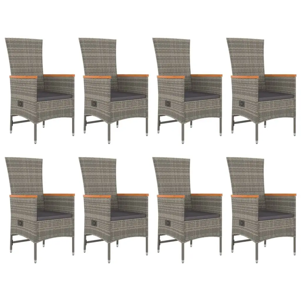 Garden Dining Set 9 Piece Grey Poly Rattan Outdoor Patio Furniture with Cushions
