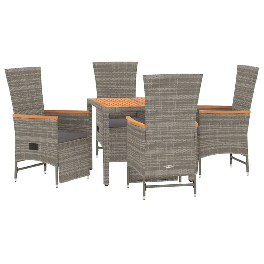 Outdoor Garden Dining Set 5 Piece Grey Rattan with Cushions