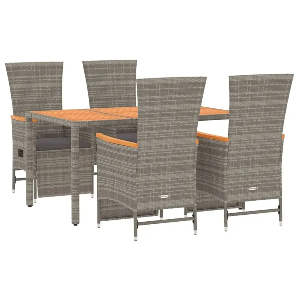 Outdoor Dining Set 5 Piece Grey Rattan Chairs and Table with Cushions for Garden Patio