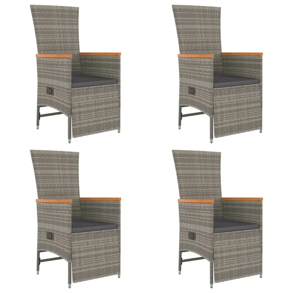 Outdoor Dining Set 5 Piece Grey Rattan Chairs and Table with Cushions for Garden Patio
