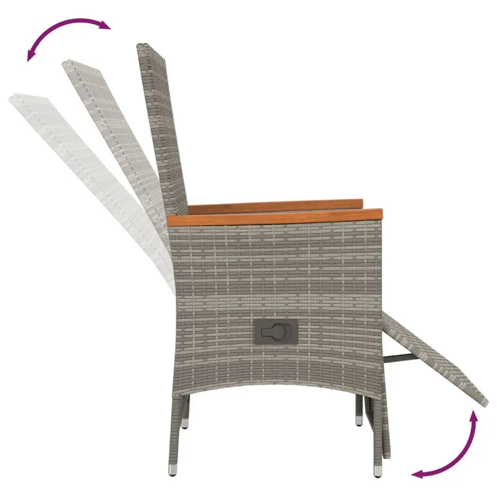 Outdoor Dining Set 5 Piece Grey Rattan Chairs and Table with Cushions for Garden Patio