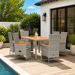 Garden Dining Set 7 Piece Outdoor Patio Furniture with Cushions Grey Rattan