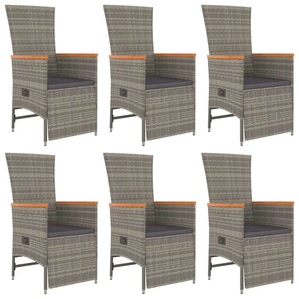 Garden Dining Set 7 Piece Outdoor Patio Furniture Grey Rattan with Reclining Chairs and Cushions