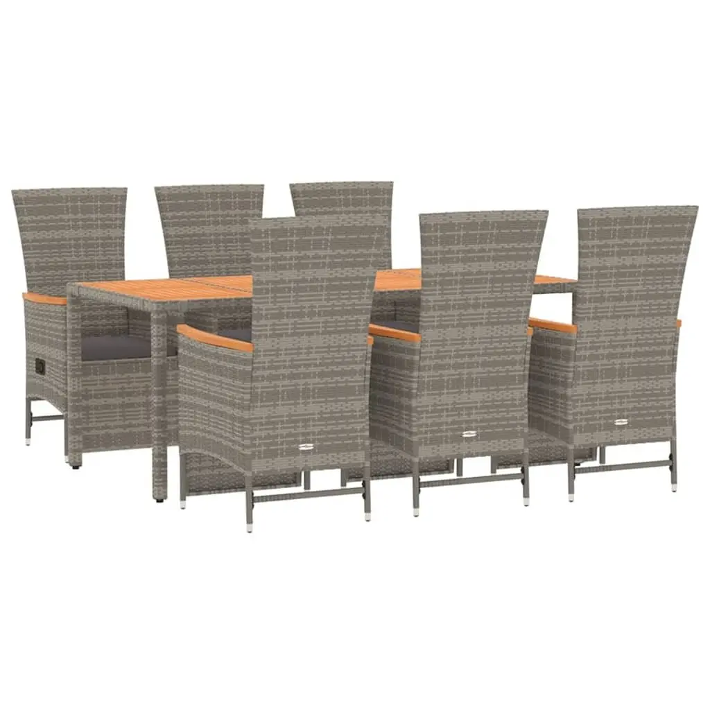 Outdoor Furniture Set 7 Piece Grey Weather Resistant Rattan Dining Table and Reclining Chairs with Cushions