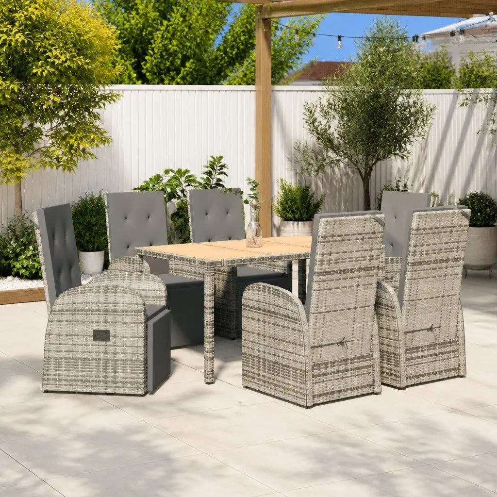 Outdoor Dining Set Grey PE Rattan 7 Piece Garden Furniture