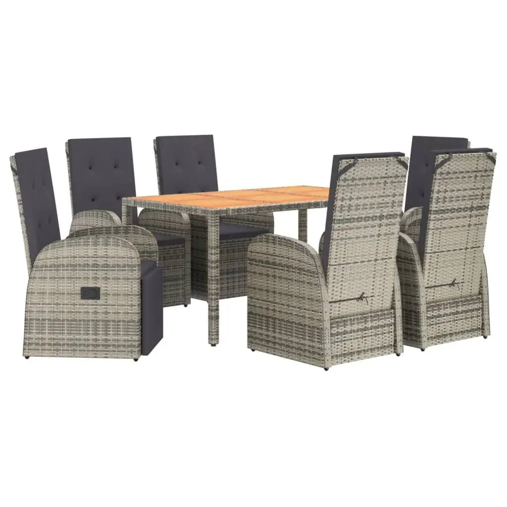 Outdoor Dining Set Grey PE Rattan 7 Piece Garden Furniture