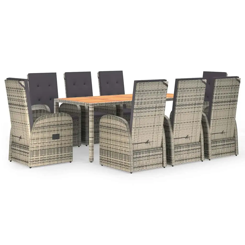 Garden Dining Set 9 Piece Grey Poly Rattan Outdoor Patio Furniture with Cushions