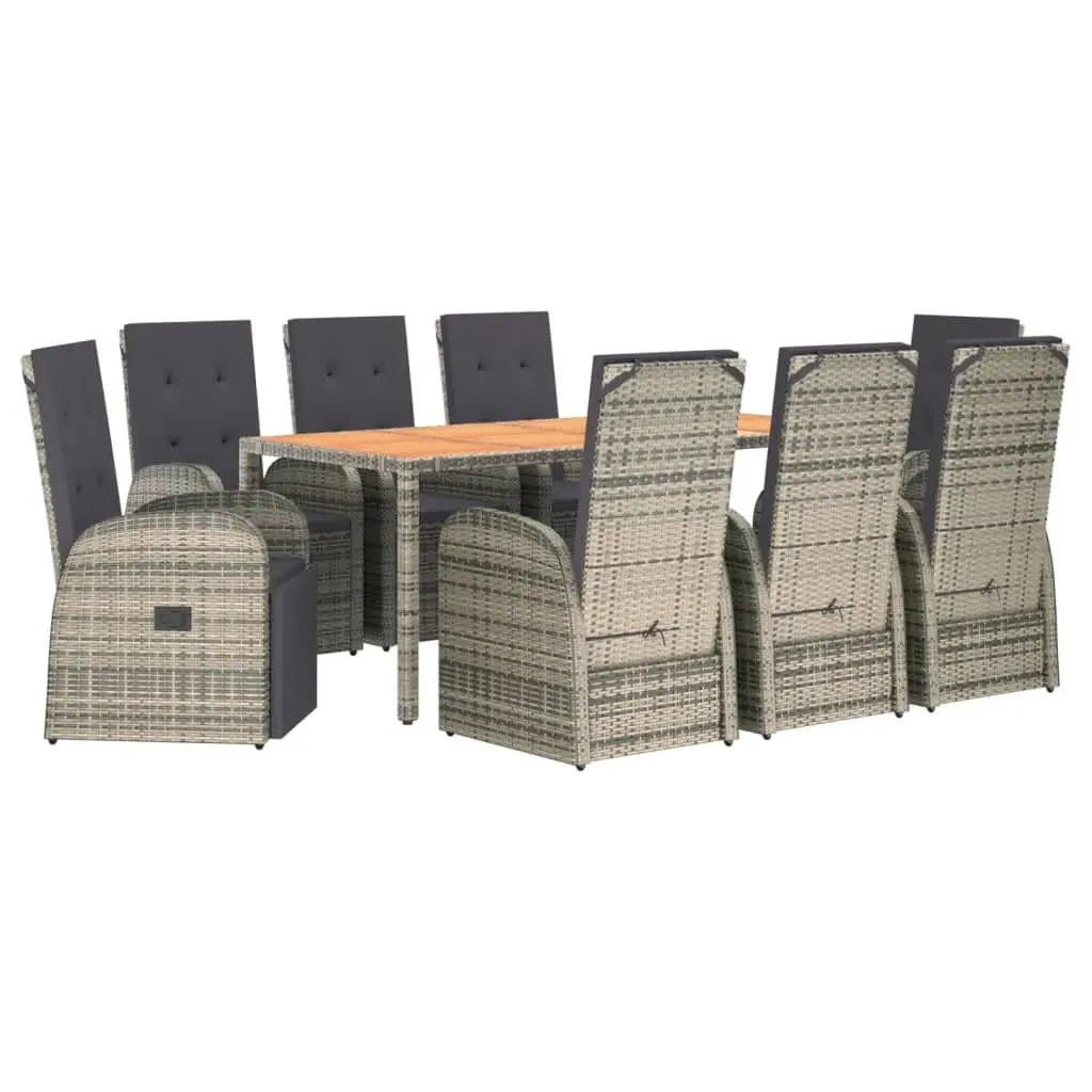 Garden Dining Set 9 Piece Grey Weather-Resistant PE Rattan Patio Furniture Outdoor Table Chairs