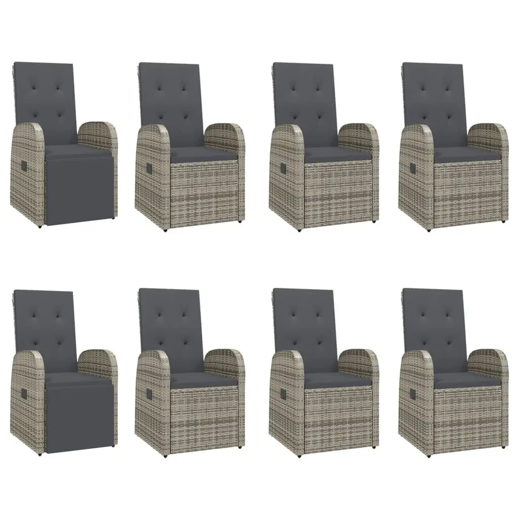Garden Dining Set 9 Piece Grey Weather-Resistant PE Rattan Patio Furniture Outdoor Table Chairs
