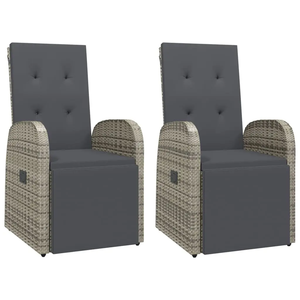 Garden Dining Set 3 Piece Outdoor Patio Furniture Reclining Chairs Table Grey