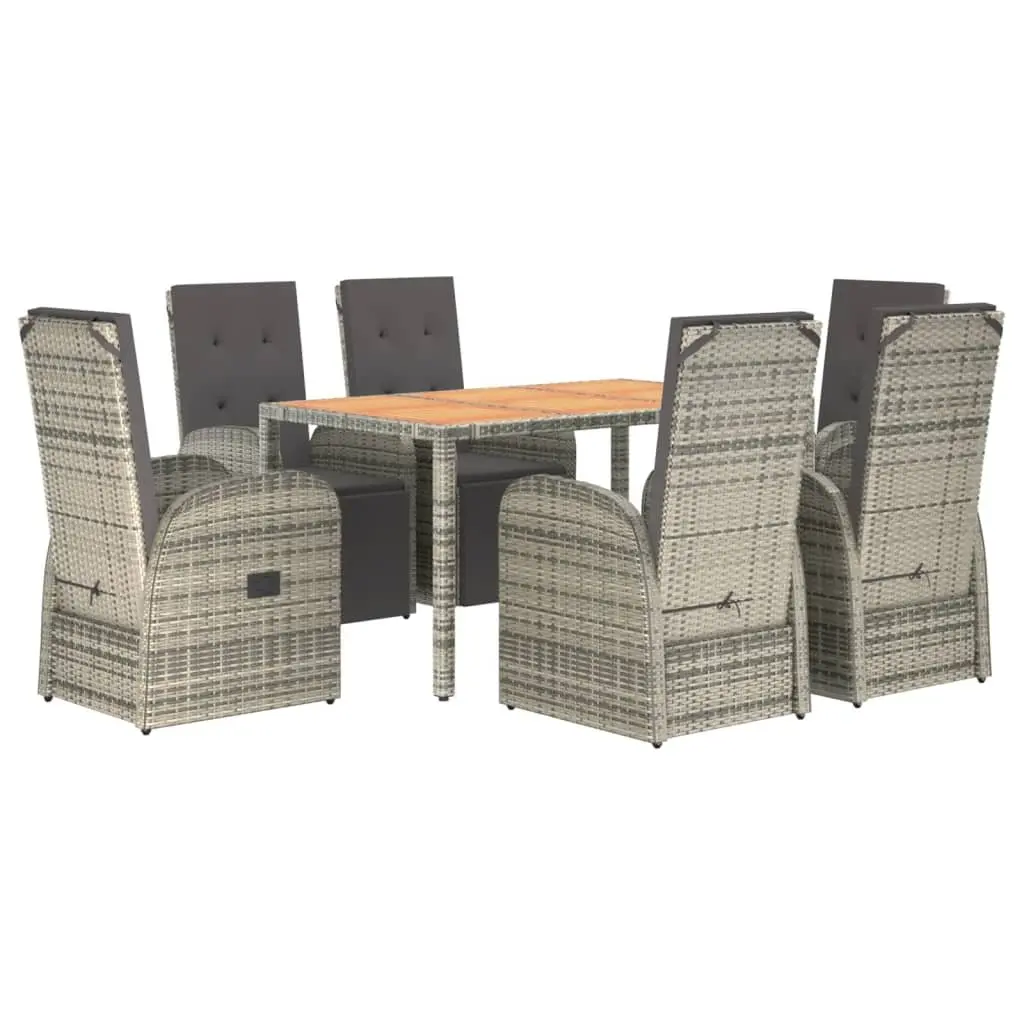 Grey Outdoor Patio 7 Piece Dining Set Poly Rattan with Cushions Garden Furniture