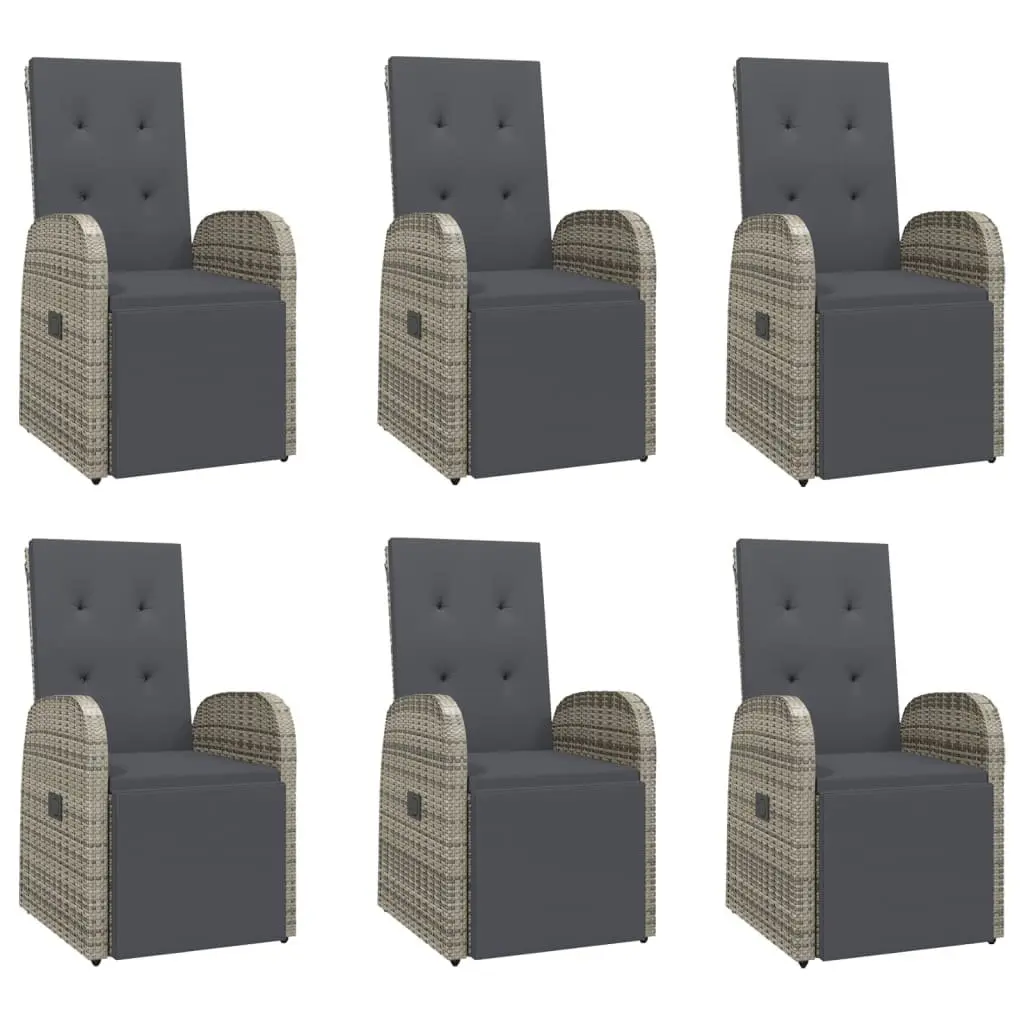 Grey Outdoor Patio 7 Piece Dining Set Poly Rattan with Cushions Garden Furniture