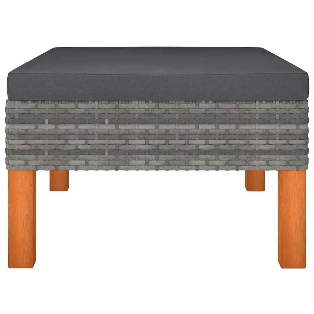 Outdoor Footstool Relaxation PE Rattan Steel Frame Solid Eucalyptus Wood Legs Grey