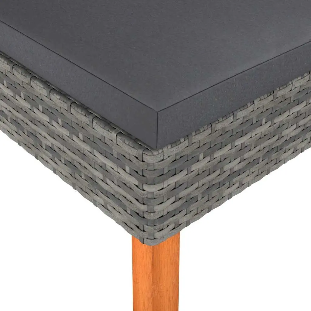 Outdoor Footstool Relaxation PE Rattan Steel Frame Solid Eucalyptus Wood Legs Grey