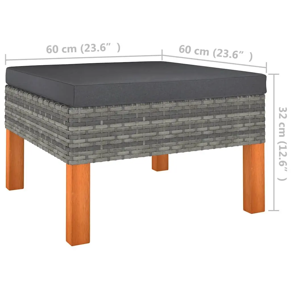 Outdoor Footstool Relaxation PE Rattan Steel Frame Solid Eucalyptus Wood Legs Grey