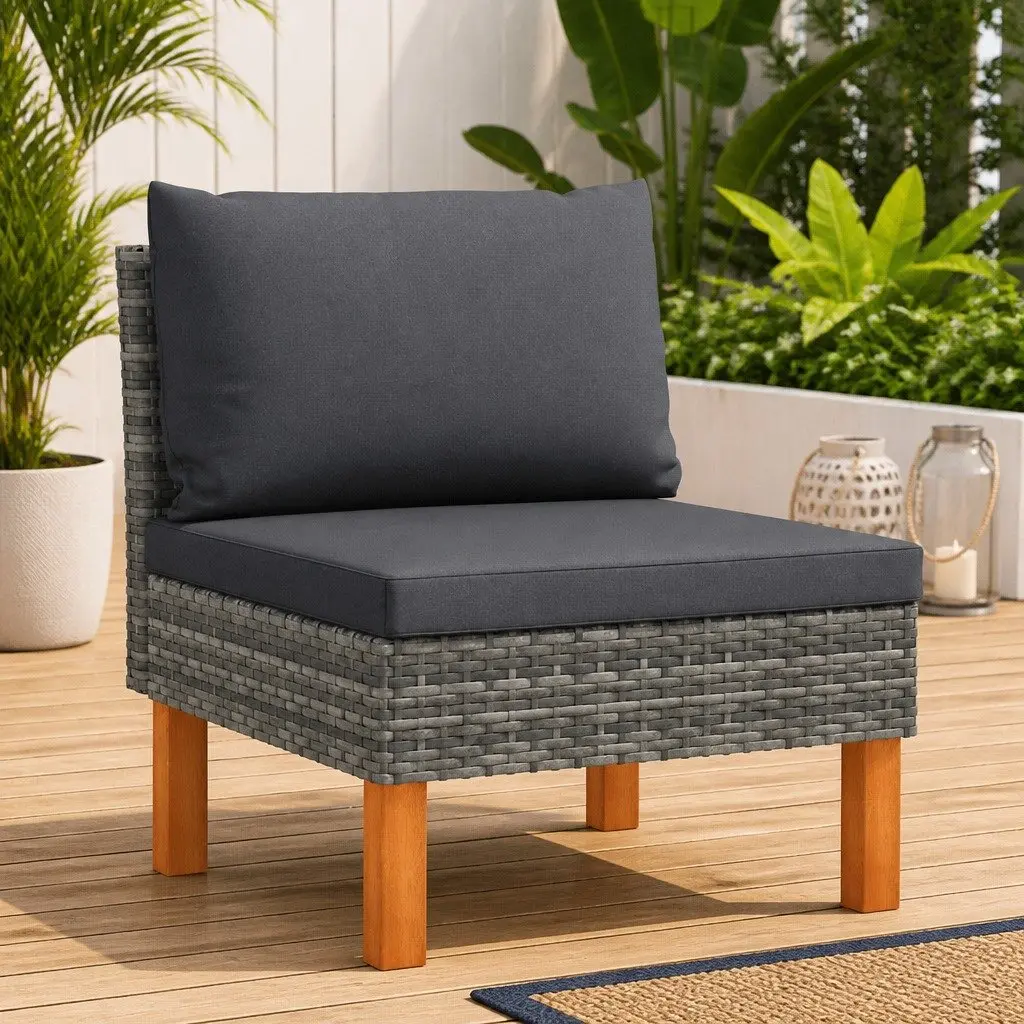 Outdoor Modular Middle Sofa Sectional Rattan Seating Unit Grey